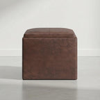 SIMPLIHOME Rockwood Cube Storage Ottoman with Tray - 17 inch Wide Upholstered Vegan Leather Square Storage Ottoman in Aged Brown, Contemporary Cube Ottoman for Living Room with Serving Tray
