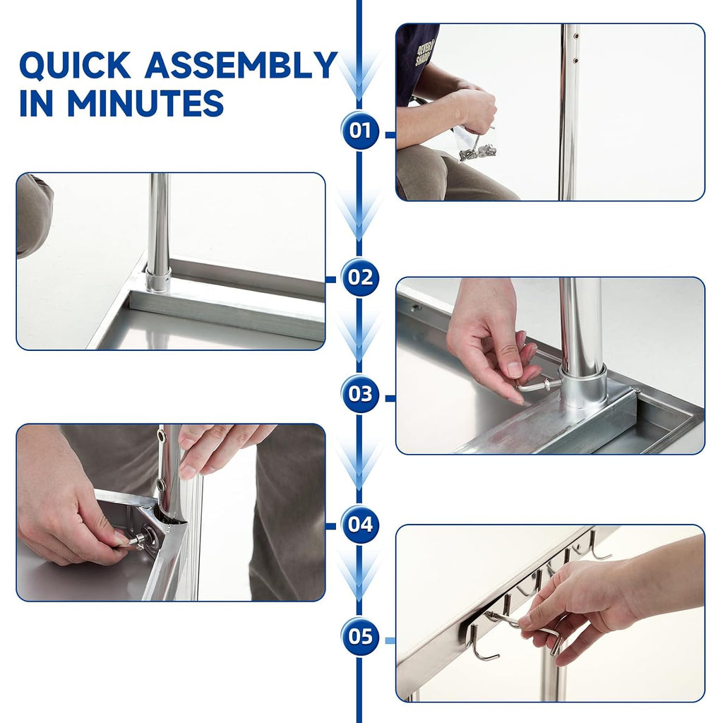 KUARBARR Stainless Steel Table with Wheels Commercial Stainless Kitchen Prep Table, Metal Table for Restaurant Garage Hotel, 24 x 18 Inch
