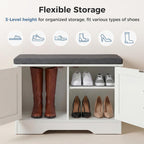 DUMOS Shoe Storage Bench, 28" Wide Shoe Organizer Cabinet with Padded Seat Cushion, 2 Doors, Adjustable Shelf for Entryway, Hallway, Bedroom, Living Room, White