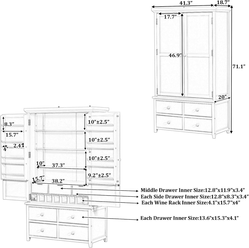 SOFTSEA 71” Kitchen Pantry with with 7 Drawers, 3 Adjustable Shelves, 8 Door Rack, Wood Storage Cupboard for Kitchen, Living Room, Blue