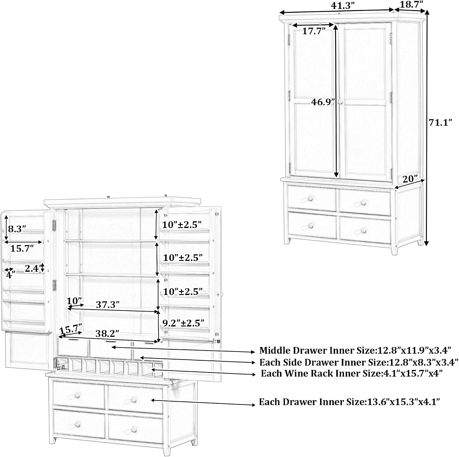 SOFTSEA 71” Kitchen Pantry with with 7 Drawers, 3 Adjustable Shelves, 8 Door Rack, Wood Storage Cupboard for Kitchen, Living Room, Blue