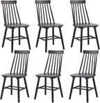 Black Dining Chairs Set of 6, 100% Solid Wood Farmhouse Kitchen Chairs, Armless Cottage Dinner Chair with Spindle Back, Windsor Dining Room Chairs for Kitchen (2 Boxes)