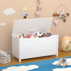 Kids Wooden Toy Chest with Safety Hinged Lid, 2.7 Cubic Feet Large Toy Box Storage Bench, Sturdy Toy Box for Living Room Bedroom, Suitable for Ages 3+ (White, MDF)