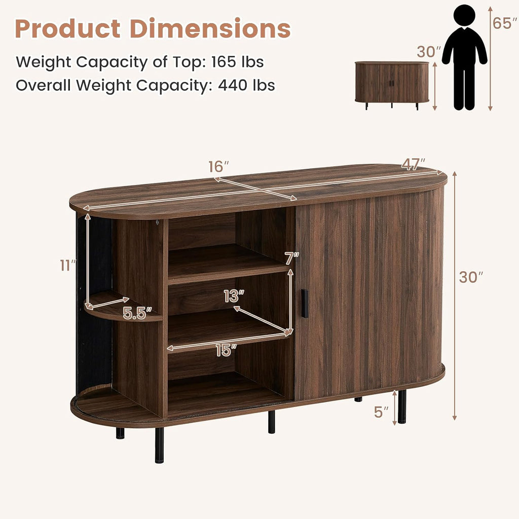 Giantex 47'' Fluted Sideboard Buffet Cabinet with Tambour Sliding Doors, Coffee Bar Console Table w/Metal Legs, Mid Century Storage Credenza Cabinet for Kitchen Dining Room Living Room (Walnut)