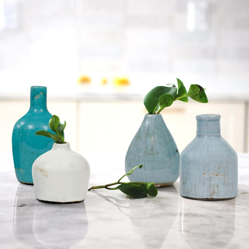 Creative Co-Op Blue & Ivory Terracotta Vases (Set of 4 Sizes) (Pack of 3)