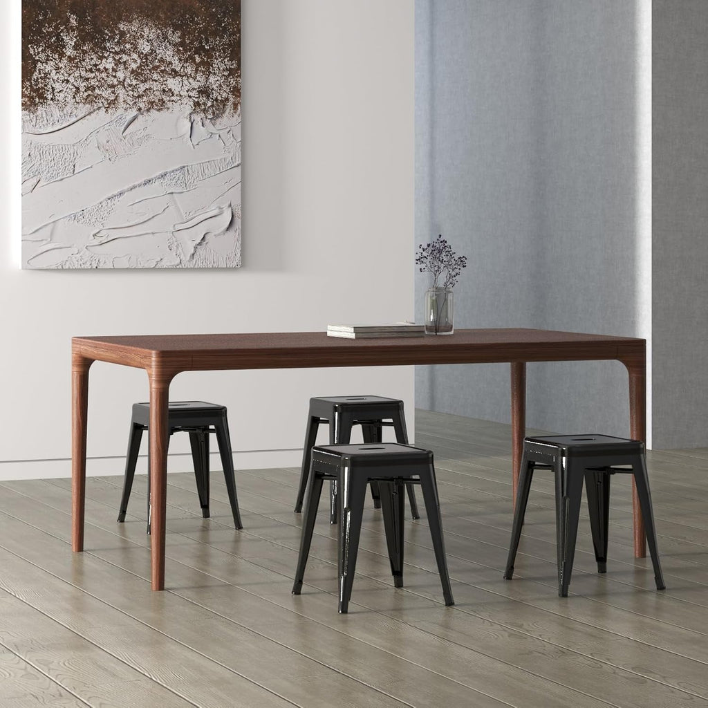 Brage Living 18 Inch Industrial Metal Stools Set of 4, Stackable Classroom Stools, Backless Metal Dining Chairs for Indoor Outdoor, Kitchen Short (Black)
