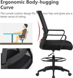 BestOffice Drafting Chair Tall Office Chair Adjustable Swivel Rolling Mesh Height with Lumbar Support Arms Footrest Mid Back for Adults Standing Desk Drafting Stool(Black)