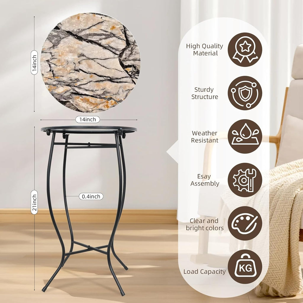 Indoor Side Table for Small Space, Versatile 21 Inch Tall Round Side Table for Drink Magazine, Weather Resistant Metal Small End Table for Living Room, Bedside, Bedroom, Easy Assembly