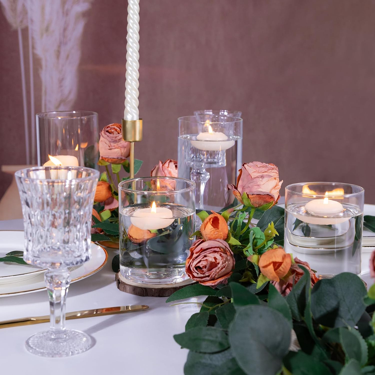 UPBUD 4 Inch Small Glass Cylinder Vases for Centerpieces | 12pcs Clear Flower Vase for Wedding Decorations, Floating Candle Vases in Bulk, Hurricane Candle Holders for Table, Home Décor