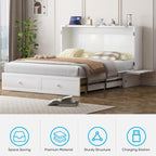 Mjkone Murphy Cabinet Bed Queen Size, White(No Mattress) | Storage Drawers, USB Charging Station,Wall Hideaway Guest Chest Cabinet Bed for Living Room Bedroom Home Office