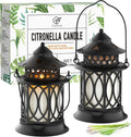 Citronella Candles Outdoor, 2 Pack Lemongrass Scented Soy Wax Candles with Metal Lantern Holder, Outdoor Candle Set for Patio Garden Camping Decor, Gift Set