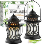 Citronella Candles Outdoor, 2 Pack Lemongrass Scented Soy Wax Candles with Metal Lantern Holder, Outdoor Candle Set for Patio Garden Camping Decor, Gift Set