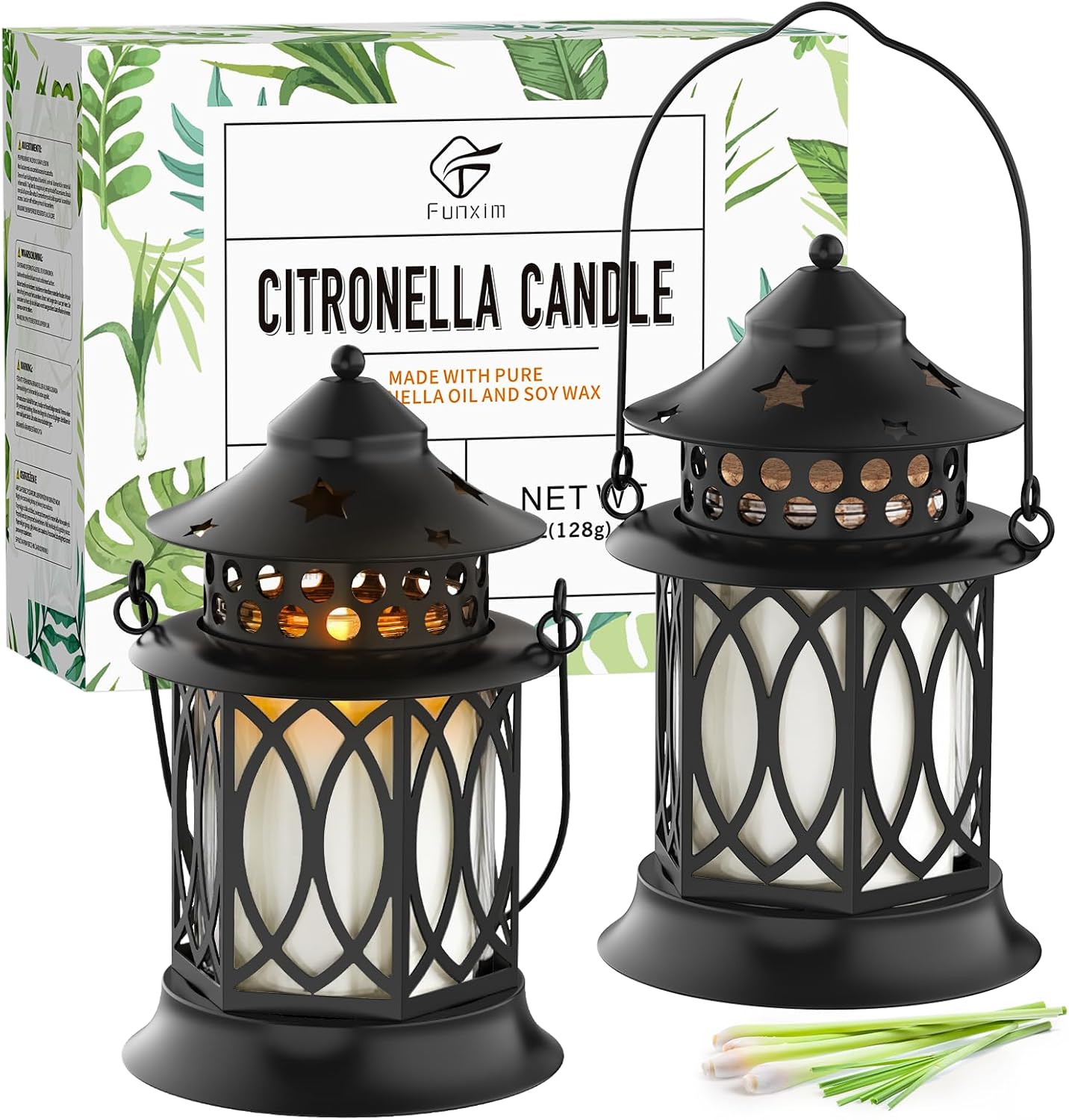 Citronella Candles Outdoor, 2 Pack Lemongrass Scented Soy Wax Candles with Metal Lantern Holder, Outdoor Candle Set for Patio Garden Camping Decor, Gift Set
