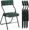 Padded Folding Chairs Set of 4, Heavy Duty Folding Chairs with Cushion, Portable and Comfortable Sets for Dining, Office, Party, Card Table Green