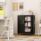 Metal Storage Cabinet with Wheels, 36" Tall Locking Storage Cabinet with 2 Adjustable Shelves, Locking Garage Cabinet, Steel Locker Organizer, for Office, Home, School, Black
