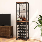 Homeiju Wine Rack Freestanding Floor, Bar Cabinet for Liquor and Glasses | 4-Tier bar Cabinet with Tabletop, Glass Holder, Storage Drawer and Wine Storage for Living Room (Patent No.D29872845)