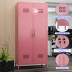 Aobabo Metal Wardrobe Closet with 2 Doors, 19" Deep Metal Wardrobe Cabinet with 4 Adjustable Shelves and 2 Hannging Rods, Storage Locker for Home, Pink, Assembly Required