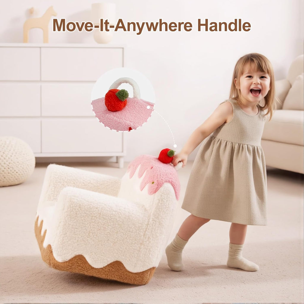 OUOZZZ Toddler Chair for Ages 1–6, Soft Sherpa Kids Sofa with Book Pocket & Carry Handle, Cozy Single-Seat Couch for Playroom or Bedroom, Birthday Gift for Girls (Ice Cream)