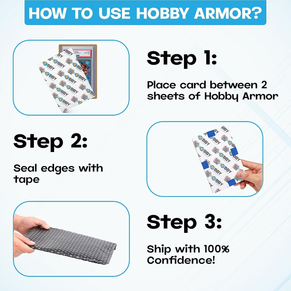 200 Pack Graded Trading Card Shipping Protector by Hobby Armor, 4" x 6" with Rounded Corners, Vibrant Multi-Color Card Protector to Guard Cards from Dings, Premium Cardboard Slab Shipping Supplies
