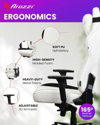 Arozzi Vernazza Gaming Chair XL - Soft PU Gaming Chairs for Adults Adjustable Height, Large Spacious Seat & Backrest with Support Pillows - Swedish Design Home Office Computer Chairs, White