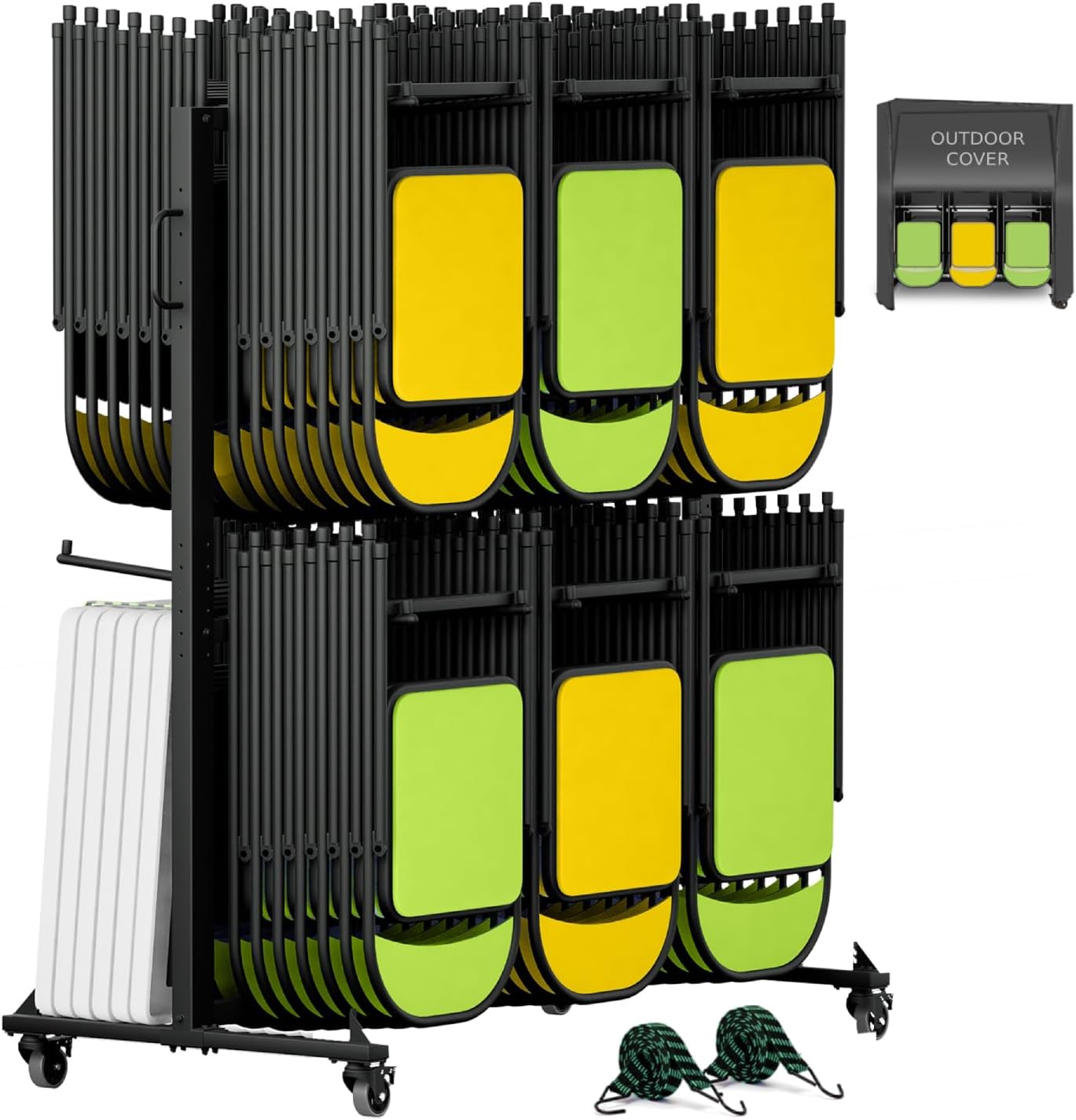 Folding Chair Rack Folding Chair Cart Storage Dolly with Wheels and Holder for Tables Includes Weatherproof Cover (84 Chair Capacity)