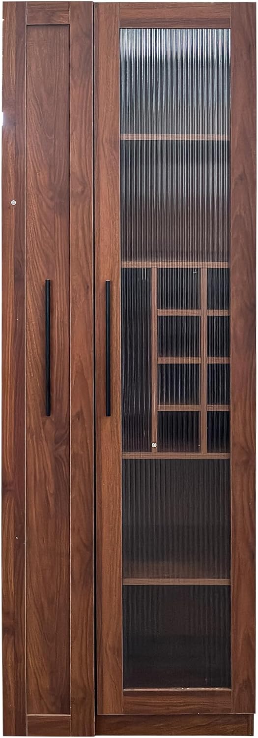 ZeHuoGe Kitchen Pantry Cabinet with Multi-Functional Pull-Out Multi-Tier Storage Shelf,Farmhouse Storage Cabinet with Glass Doors,Pantry Organizers for Kitchen, bar Cabinet,Dining Room