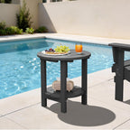 FUNDAZE 2-Tier Round HDPE Patio Side Table, End Tables for Living Room, Waterproof Indoor & Outdoor Small Table for Poolside, Garden, Gray
