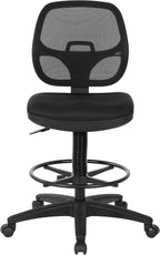 Office Star DC Series Deluxe Breathable Mesh Back Ergonomic Drafting Chair with Lumbar Support and Adjustable Footring, Black Fabric