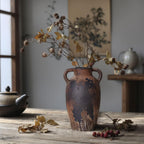 Rustic Ceramic Vase with Handles - 8.7 Inch Terracotta Wabi Sabi Decorative Flower Vase for Home Decor, Farmhouse Vintage Pottery Centerpiece for Table, Shelf Decor, Living Room or Entryway Decorative