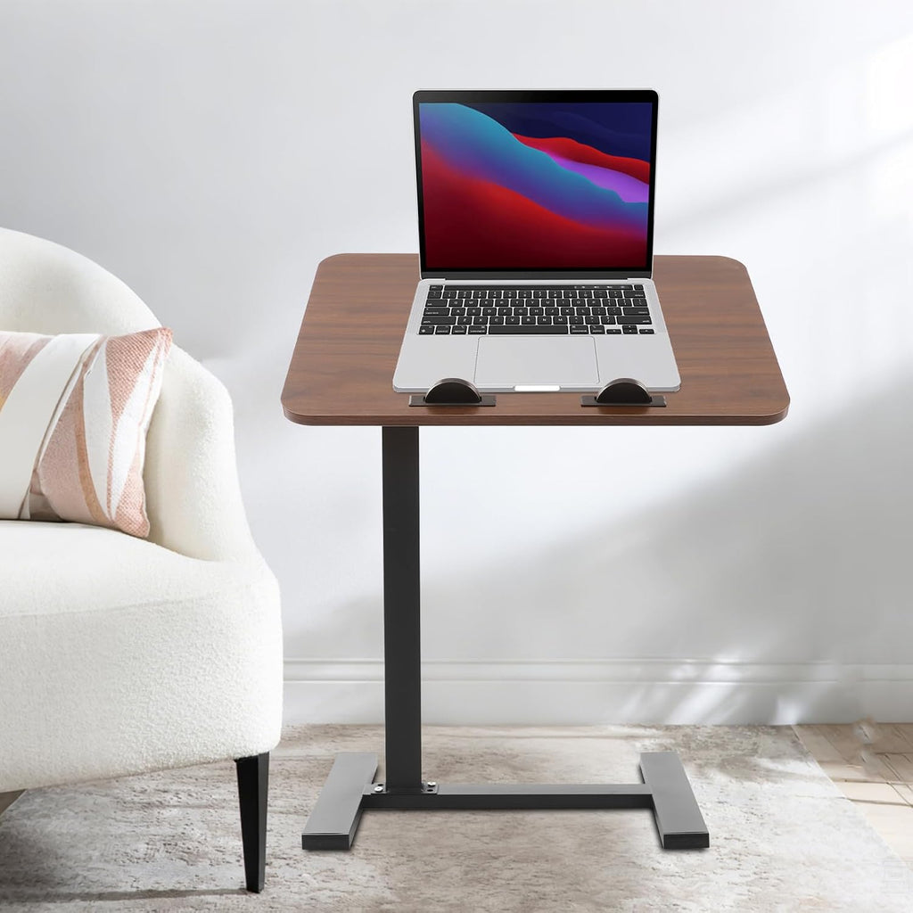 Side Table, Freestanding C Shaped End Table with Rolling Wheels, Adjustable Height Mobile Computer Laptop Table Rolling Tray Cart for Living Room & Bedroom & Office