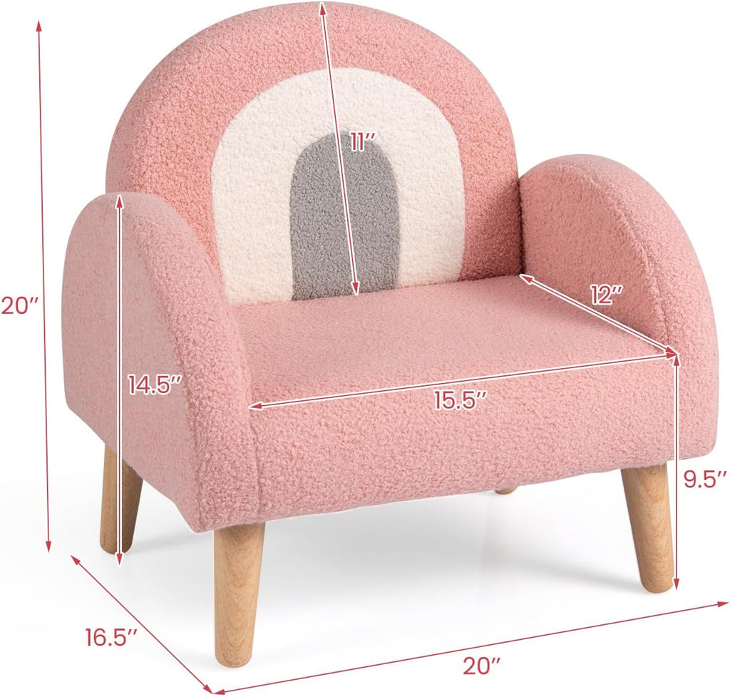 Costzon Kids Sofa, Children Pink Armchair with Solid Wood Frames, Plush Fabric, Anti-Tip Design, Floor Reading Sofa Chair for Playroom, Kids Room, Nursery, Toddler Couch Chair Comfy for Boys Girls