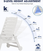 KINGYES HDPE Lounge Chair Outdoor Set of 2, Patio Chaise Lounge Recliner with Cup Holder All Weather Pool Lounger for Outside, White