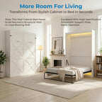 Mjkone Queen Murphy Bed, Cabinet Beds Queen Size, Modern Hidden Murphy Wall Chest Beds with Space-Saving Design, Adults Cabinet Guest Bed with 16 Colors of LED Lights for Bedroom, Apartment - White
