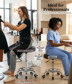 Adjustable Rolling Stool with Wheels 500lb Heavy Duty Round Rolling Stool with Footrest, Thick 7.6cm Cushion Patent Leather Drafting Stool Chair with Wheels Work Spa Salon Seat（Black）