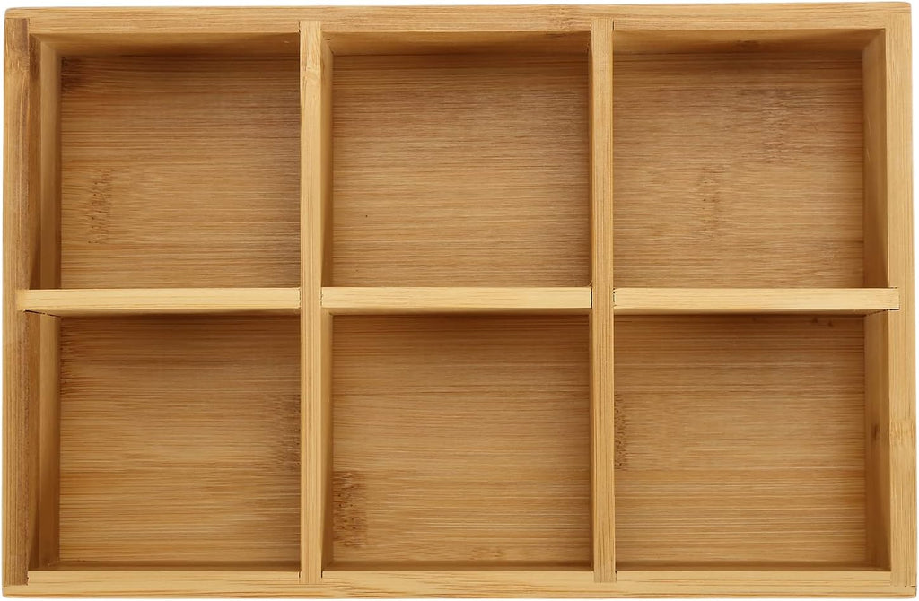 Dicunoy 2 Pack Bamboo Tea Bag Organizers, Wood Tea Bag Storage for Drawers with 6 Roomy Compartments, Sturdy Tea Chest Boxes for Shelf, Coffee Station, Sugar Packet, Sweeteners, Small Packets