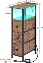 LOAKEKEL Night Stand Set 2, LED Nightstand with Charging Station