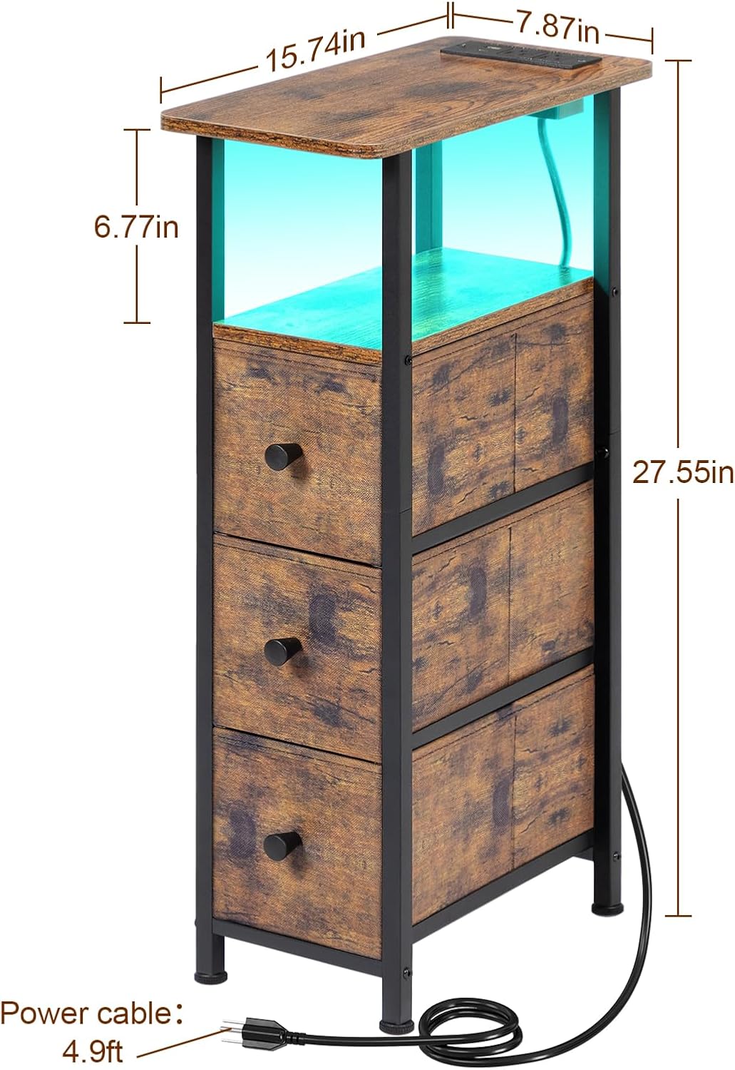 LOAKEKEL Night Stand Set 2, LED Nightstand with Charging Station