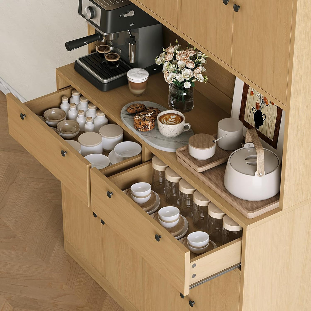 Patikuin Kitchen Pantry Storage Cabinet with Charging Station/Drawers/Doors/Shelves, 71'' Tall Food Storage Cabinet Furniture for Living Room, Dining Room