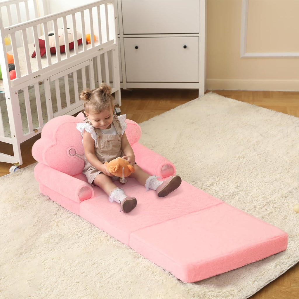 MOONBEEKI Toddler Chair Comfy，Foldable Princess Couch for Girl, Toddler Recliners for Kids Over 18 Months, Kids Furniture for Bedroom and Playroom, Pink