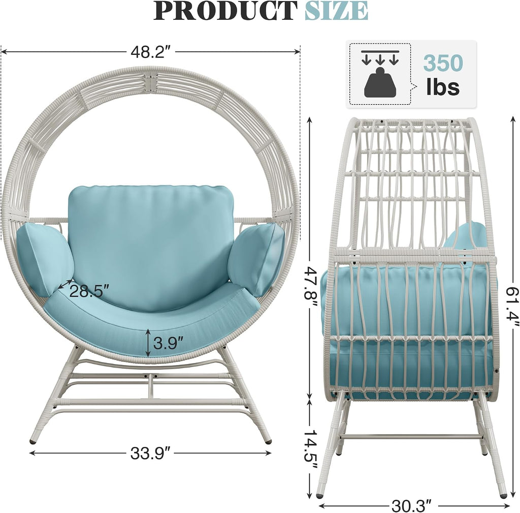Bifanuo Oversized Egg Chair for Indoor Outdoor Use – Rattan Hanging Basket Chair with Thickened Cushion Supports 350 LBS – Wicker Patio Lounge Chair for Balcony Porch Living Room Backyard (Blue)
