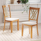 Giantex Wooden Dining Chairs Set of 2, Linen Fabric Upholstered Kitchen Chair w/Rubber Wood Frame, Wide Padded Seat, Curved Cross Back, Farmhouse Side Chairs for Dining Living Room Restaurant