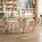 Flash Furniture Emmy Adjustable Classroom Activity Table with 6 Stackable Chairs, Plastic Activity Table for Kids, 23.625" W x 47.25" L, Natural