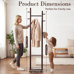 Coat Rack Freestanding, Solid Wood Coat Rack Stand, Clothing Rack with Wheels & 2 Shelves Storage & 5 Hooks, Heavy Duty Clothes Rack, Wood Coat Tree Stand Hat Hanger Rack for Bedroom Entryway Office