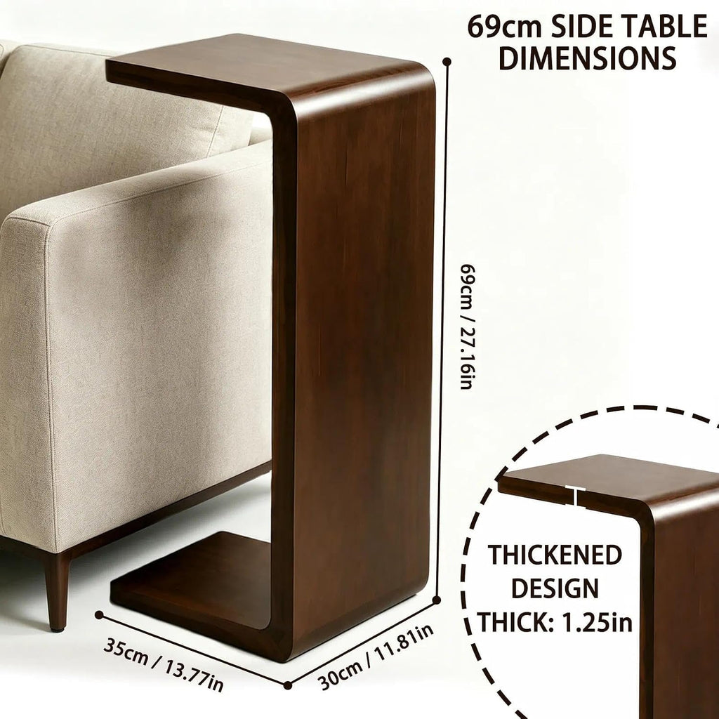 C Shaped End Table, Wooden Sofa Side Table, for Living Room, Bedroom, Office, for Laptop, Coffee, One-Piece Design Saves Space, Walnut