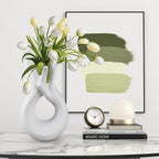 VECELO Minimalist White Ceramic Vase, Modern Hand Shaped Flower Vase for Entryway, Shelf, Mantels, Dining Table