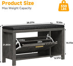 UNIQUITE 40" Shoe Storage Bench with Flip Drawers & Padded Seat Cushion, Open Compartments & Slatted Doors, Entryway Bench with Shoe Storage for Entryway, Hallway, Living Room, Bedroom, Oak Grey