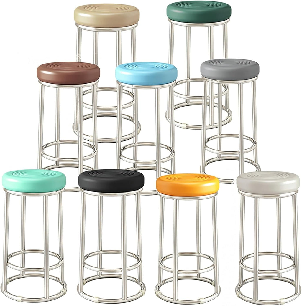 Backless Counter Stools, Commercial Stainless Steel Iron Stool, Office Three-Ring High Chair, Reinforced Base Frame, for Daily Use(Grey,75cm)