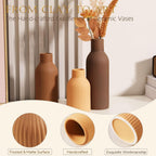 Joeabor Ceramic Vase Set of 3 - Handcrafted Ceramic Vases for Home Decor & Shelf - Modern Farmhouse Decor for Kitchen, Office, Bedroom & Living Room Decorative Objects for Mantel, Table Centerpieces