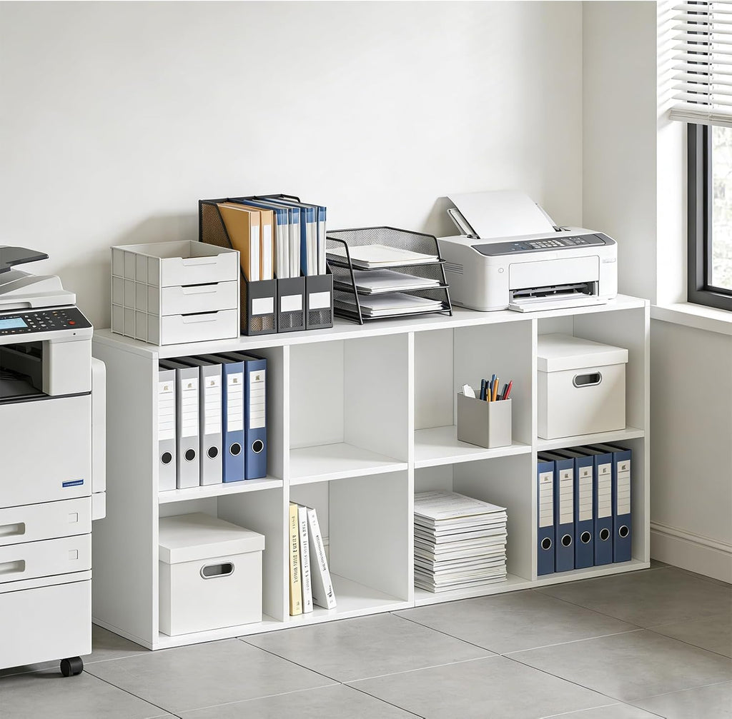 8-Cube Storage Organizer Shelf, Open Cube Bookshelf, Reversible Bookcase, Sturdy Modern Storage for Home Office, Bedroom, Living Room, White