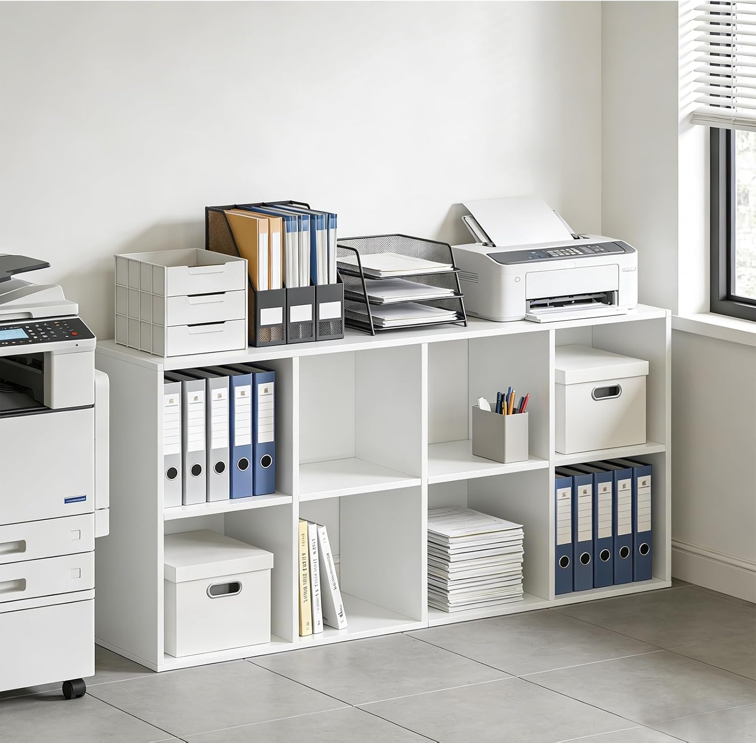8-Cube Storage Organizer Shelf, Open Cube Bookshelf, Reversible Bookcase, Sturdy Modern Storage for Home Office, Bedroom, Living Room, White